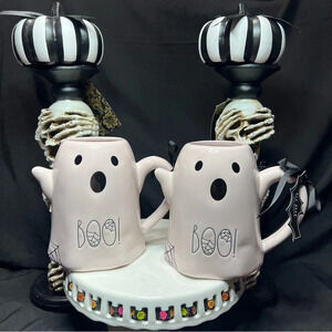 Rae Dunn 2024 Halloween Light Pink Ghost & Spiderweb Detailing BOO Coffee Mug